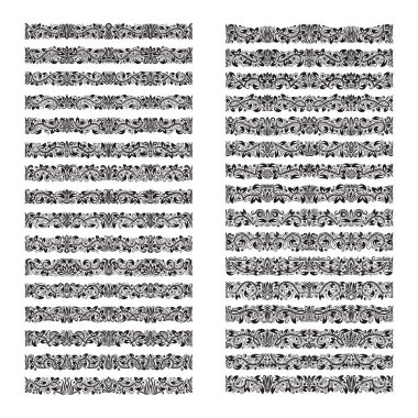 Vintage vektör fırçaları büyük küme. Çerçeve tasarımı ve sayfa dekorasyonu için sınır şablonları kiti.