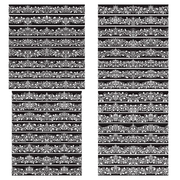 Чорно Білі Вінтажні Векторні Пензлі Великий Набір Набір Шаблонів Кордонів — стоковий вектор