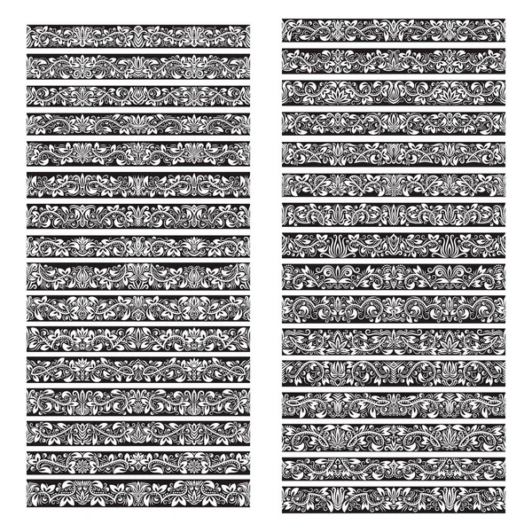 Черно Белый Винтажный Вектор Кисти Большой Набор Набор Шаблонов Границ — стоковый вектор