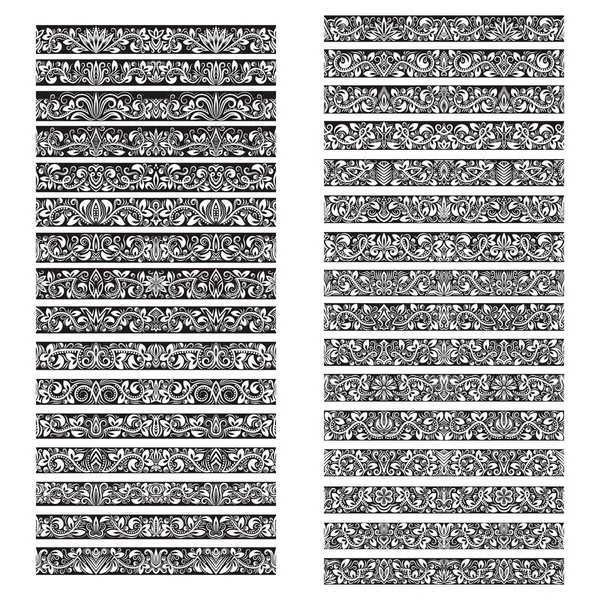 Чорно Білі Вінтажні Векторні Пензлі Великий Набір Набір Шаблонів Кордонів — стоковий вектор