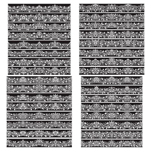 Black white vintage vector brushes big set. Borders templates kit for frames design and page decorations. — Stock Illustration Black White Vintage Vector Brushes Big Set Borders Templates Kit Royalty Free Stock Vectors