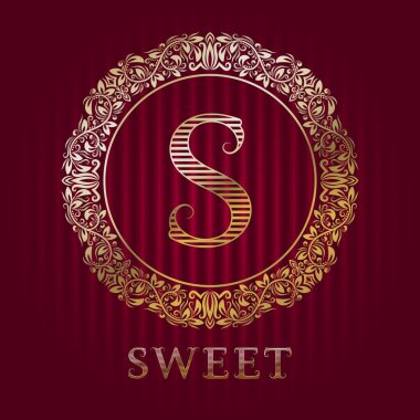 Tatlı butik için altın logo şablonu. Vektör monogramı.