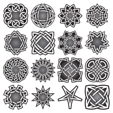 Kelt düğümleri tarzında soyut kutsal geometri sembolleri. Kabile dövmesi koleksiyonu.