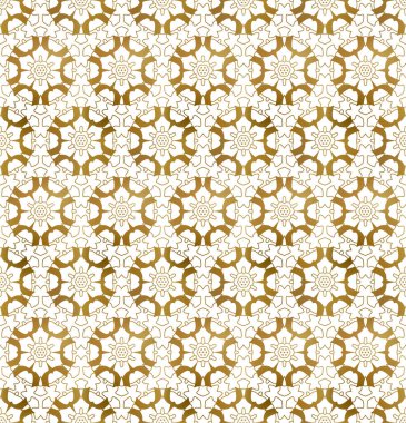 Geleneksel arabesk kusursuz desen. Altın şekillerin ve çizgilerin tekrarlanabilir arkaplanı.