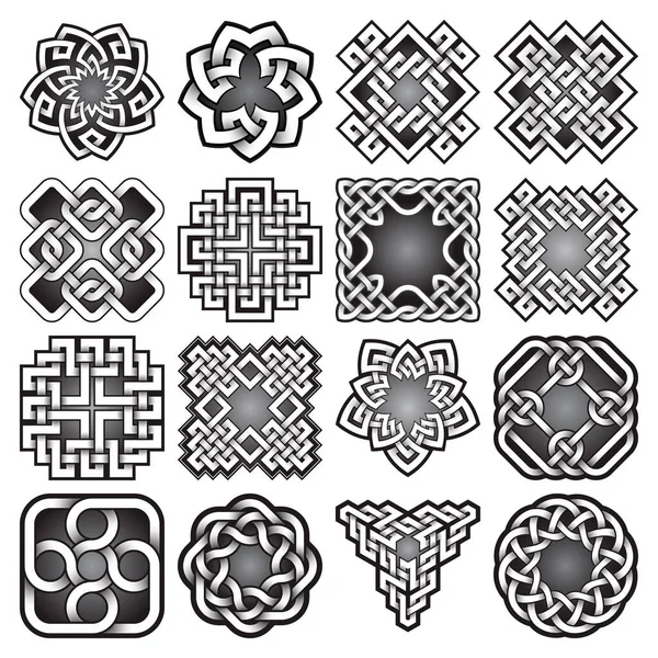 Conjunto Símbolos Abstractos Geometría Sagrada Estilo Nudos Celtas Tribal Tatuaje — Vector de stock