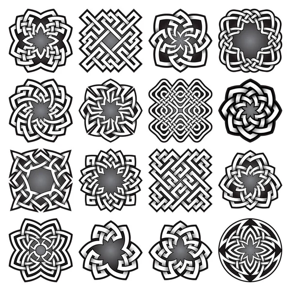 Kelt Düğümleri Tarzında Soyut Kutsal Geometri Sembolleri Kabile Dövmesi Koleksiyonu — Stok Vektör