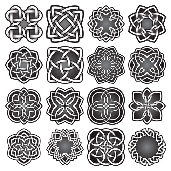 Conjunto Símbolos Abstractos Geometría Sagrada Estilo Nudos Celtas Tribal Tatuaje — Vector de stock