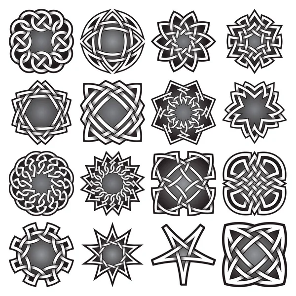 Set Abstract Sacred Geometry Symbols Celtic Knots Style Tribal Tattoo — Stock Vector