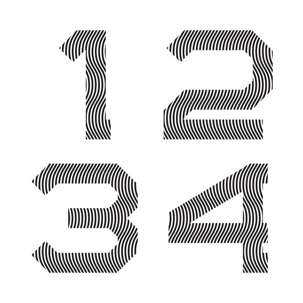 Uno Dos Tres Cuatro Números Líneas Onduladas Negras Stripy Fuente — Archivo Imágenes Vectoriales