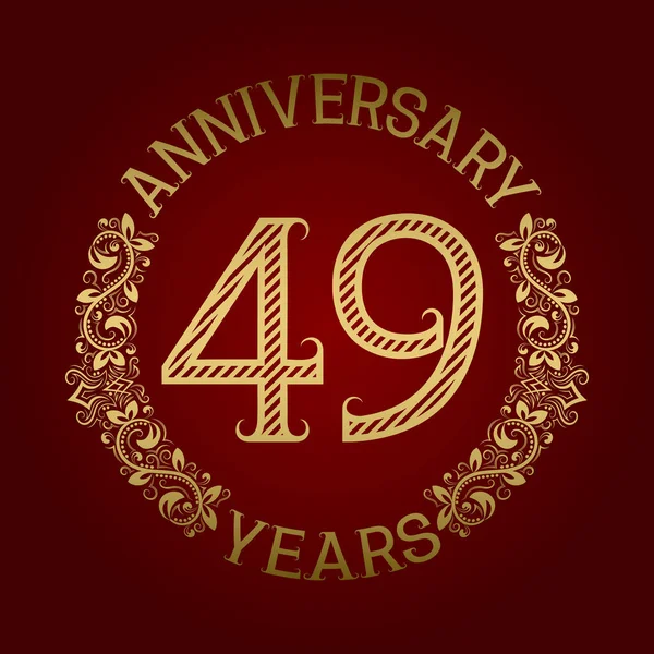 Emblema Oro Del Quarantanovesimo Anniversario Celebrazione Segno Modellato Sul Rosso — Vettoriale Stock