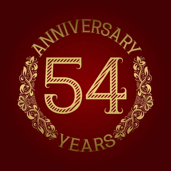 Emblème Doré Cinquante Quatrième Anniversaire Célébration Signe Motifs Sur Rouge — Image vectorielle
