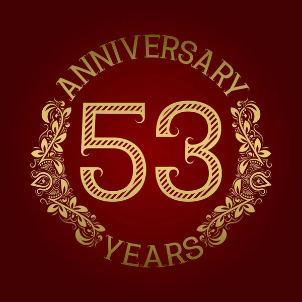 Golden Emblem Fifty Third Anniversary Celebration Patterned Sign Red — Stock Vector