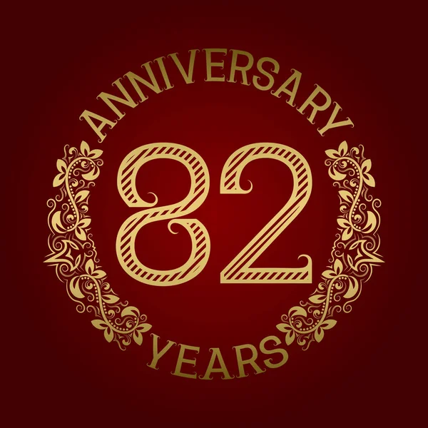 Emblème Doré 82E Anniversaire Célébration Signe Motifs Sur Rouge — Image vectorielle