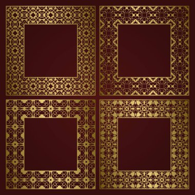 Geleneksel süs kenarlarının altın kare çerçeveleri.