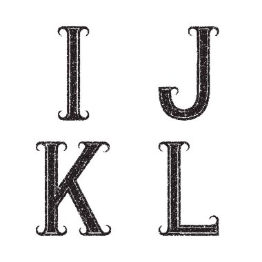 Ben, J, K, L harfleri, kumlu dokular. Grunge biçiminde yazı tipi.