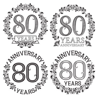 Sekseninci yıldönümü amblemleri ayarlandı. Eski usul kutlama işaretleri..