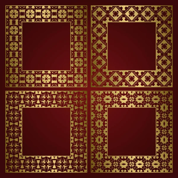 Goldener Quadratischer Rahmen Mit Traditionellen Ornamenten — Stockvektor