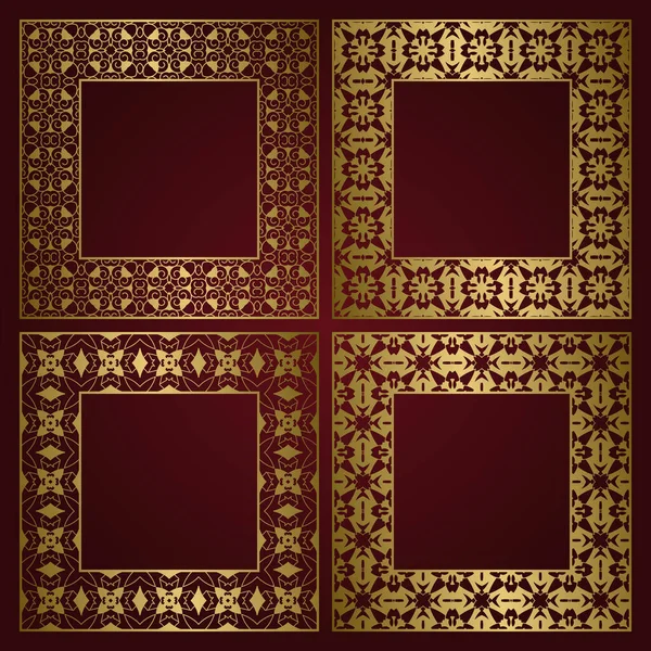 Gouden Vierkante Frames Set Van Traditionele Ornament Randen — Stockvector