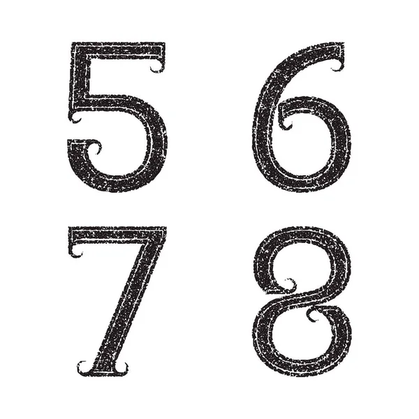 Five Six Seven Eight Black Numbers Grainy Texture Font Grunge — Stock Vector