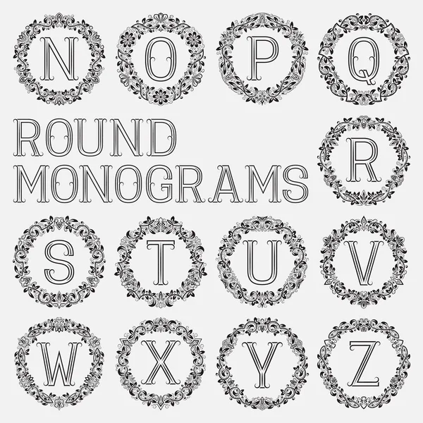 Vintage Monograms Set Letters Floral Frames — Stock Vector