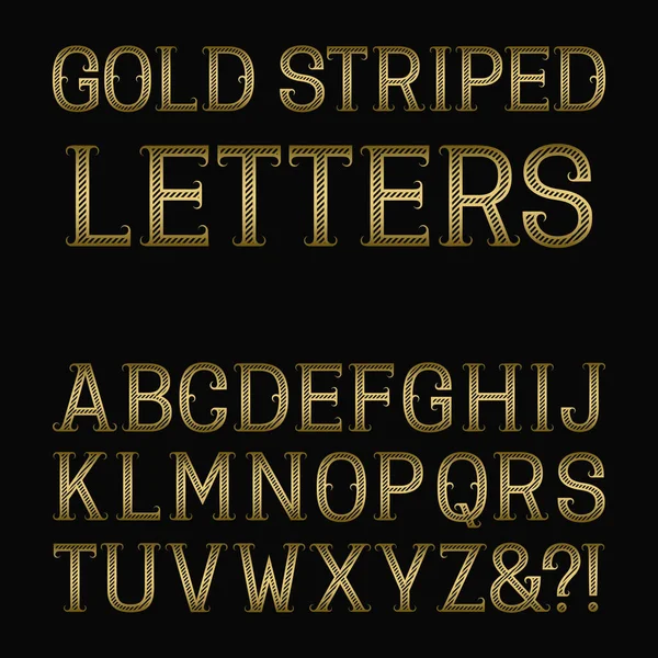 Letras Rayas Doradas Con Florituras Diagonal Stripes Vintage Font Alfabeto — Vector de stock