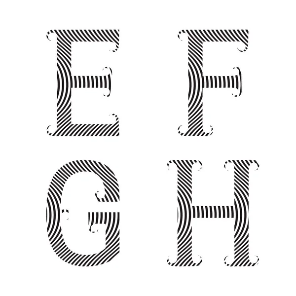 Black Striped Letters Flourishes Font Zebra Pattern — Stock Vector