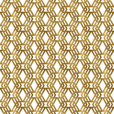 Altın burkulmuş şeritlerin soyut tekrarlanabilir arka planı. Altın pleksus şeritleri. Modern kusursuz desen.