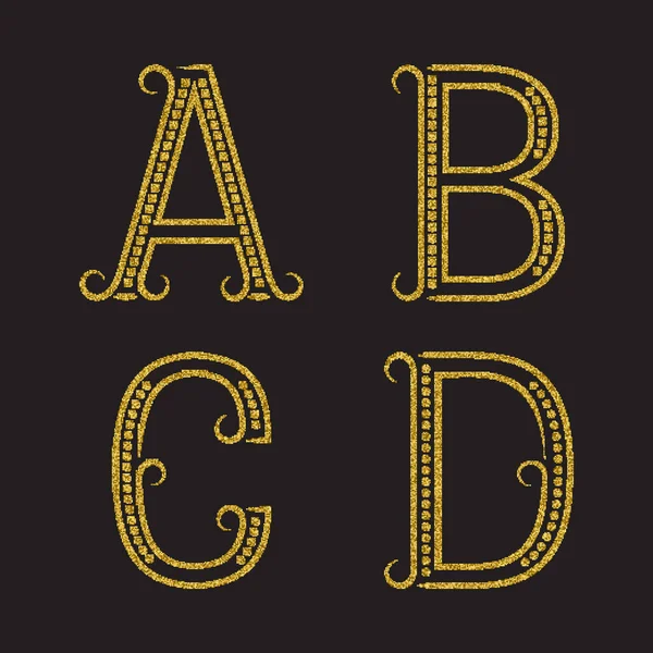 Gouden Letters Van Fonkelende Stippen Artistieke Glinsterende Lettertype Met Bloeit — Stockvector