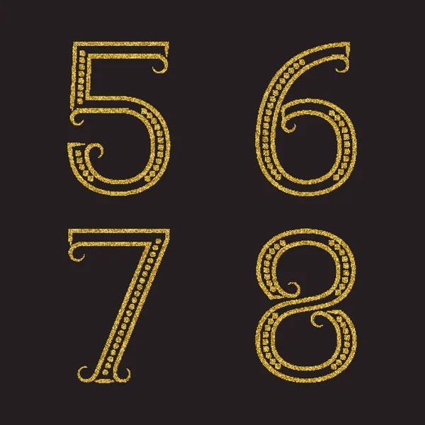 Πέντε Έξι Επτά Οκτώ Χρυσές Κουκίδες Καλλιτεχνική Λαμπερή Γραμματοσειρά Άνθηση — Διανυσματικό Αρχείο