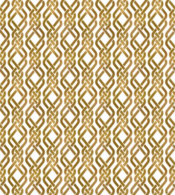 Geleneksel altın burkulmuş şeritlerin tekrarlanabilir arka planı. Altın pleksus şeritleri. Modern kusursuz desen.