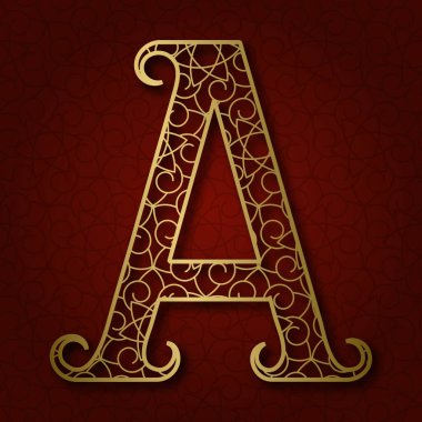 Kırmızı desenli arka planda gösterişli altın süslemeli A harfi..