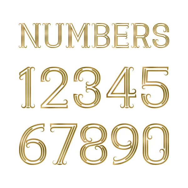 Gold Numbers Lines Flourishes Golden Font Art Deco Style — Stock Vector