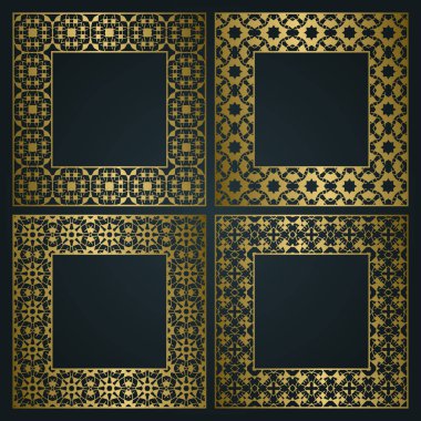 Geleneksel süs kenarlarının altın kare çerçeveleri.