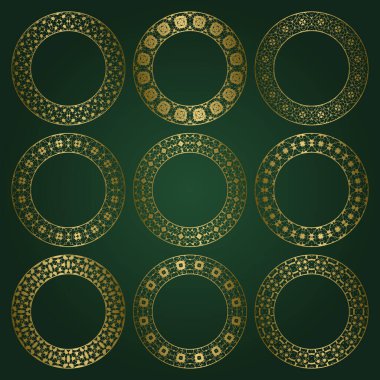 Geleneksel süs kenarlarının altın yuvarlak çerçeveleri.