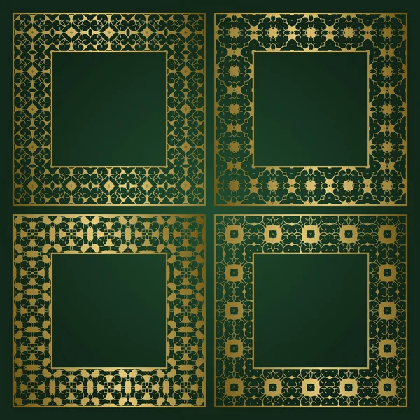 Goldener Quadratischer Rahmen Mit Traditionellen Ornamenten — Stockvektor