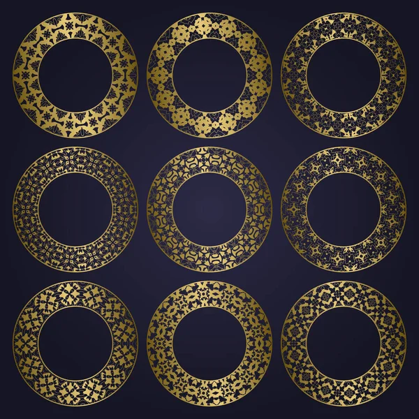 Gouden Ronde Frames Set Van Traditionele Ornament Randen — Stockvector