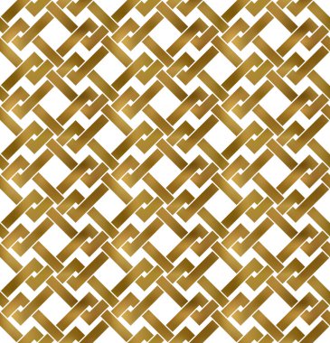 Altın burkulmuş şeritlerin soyut tekrarlanabilir desen arka planı. Birbirlerine dolanmış altın zigzag bantları. Modern stilde kusursuz desen.