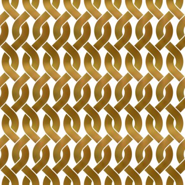 Altın burkulmuş şeritlerin soyut tekrarlanabilir desen arka planı. Birbirine dolanmış altın dalgalı bantlar. Modern kusursuz desen.