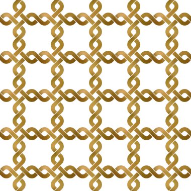 Altın burkulmuş şeritlerin soyut tekrarlanabilir arka planı. Altın pleksus şeritleri. Modern kusursuz desen.