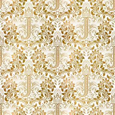 Altın beyazı, dikişsiz desen. Altın kraliyet klasik barok duvar kağıdı. Antika arkaplan süsü.