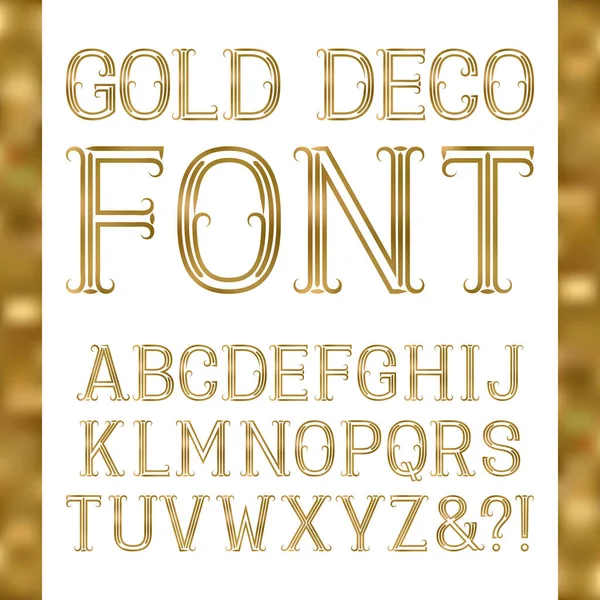 Golden Fuente Estilo Art Deco Alfabeto Latino Vintage Letras Mayúsculas — Vector de stock