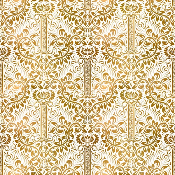 Golden White Vintage Seamless Pattern Gold Royal Classic Baroque Wallpaper — Stock Vector