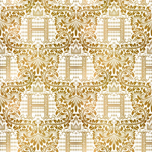 ゴールデンホワイトヴィンテージシームレスパターン ゴールドロイヤル古典的なバロックの壁紙 アンティークの背景飾り — ストックベクタ