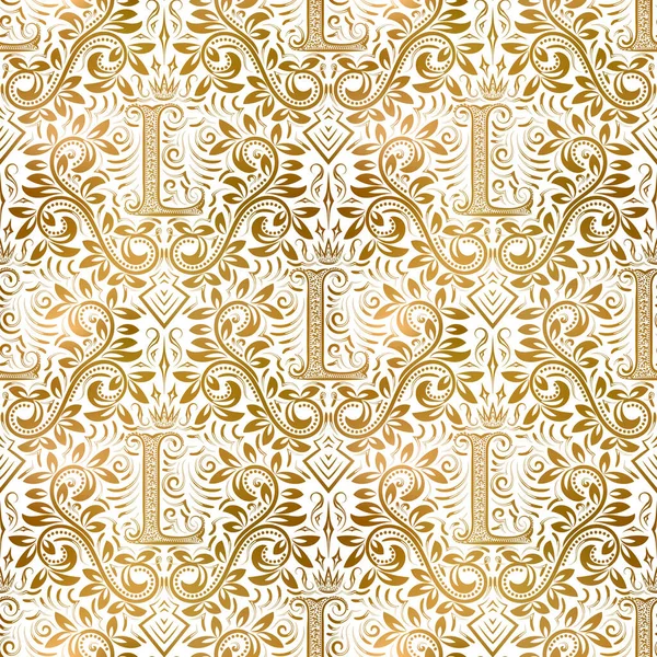 Gouden Witte Vintage Naadloos Patroon Gouden Koninklijke Klassieke Barokke Behang — Stockvector