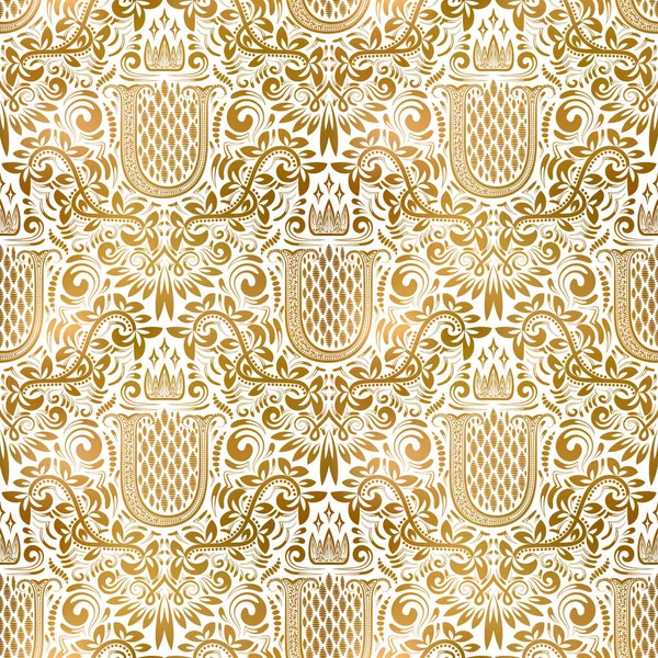 Золотий Білий Вінтажний Безшовний Візерунок Золоті Королівські Класичні Барокові Шпалери — стоковий вектор