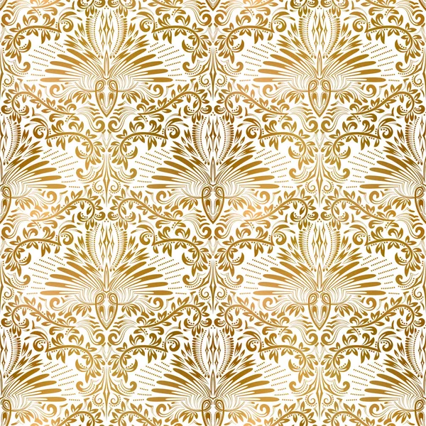 Goldene Weiße Vintage Nahtlose Muster Gold Königliche Klassische Barocktapete Antikes — Stockvektor