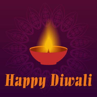 Bu bayramlık Diwali grafiğinde zarif bir çiçek deseniyle çevrili güzel parlayan bir yağ lambası (diya) ve neşeli bir 