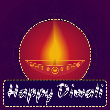 Bu canlı Diwali grafiğinde parlak bir yağ lambası (diya), zengin bir mor arka planda yer alır. Cesur 