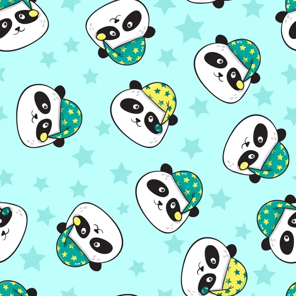 Modèle sans couture avec panda endormi mignon — Image vectorielle