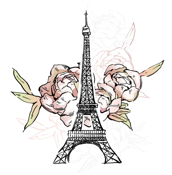 Ilustração vetorial de Paris. Fundo floral, ilustração vetorial . — Vetor de Stock